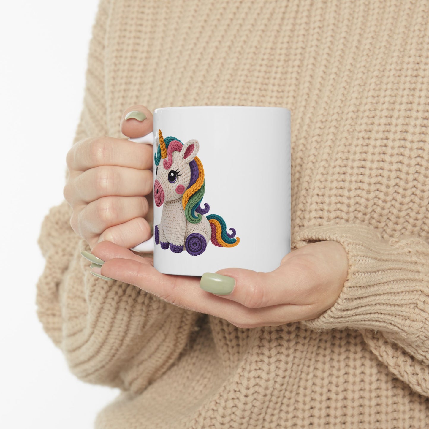 Unicorn Crochet Ceramic Mug — Cute Rainbow  Coffee Cup