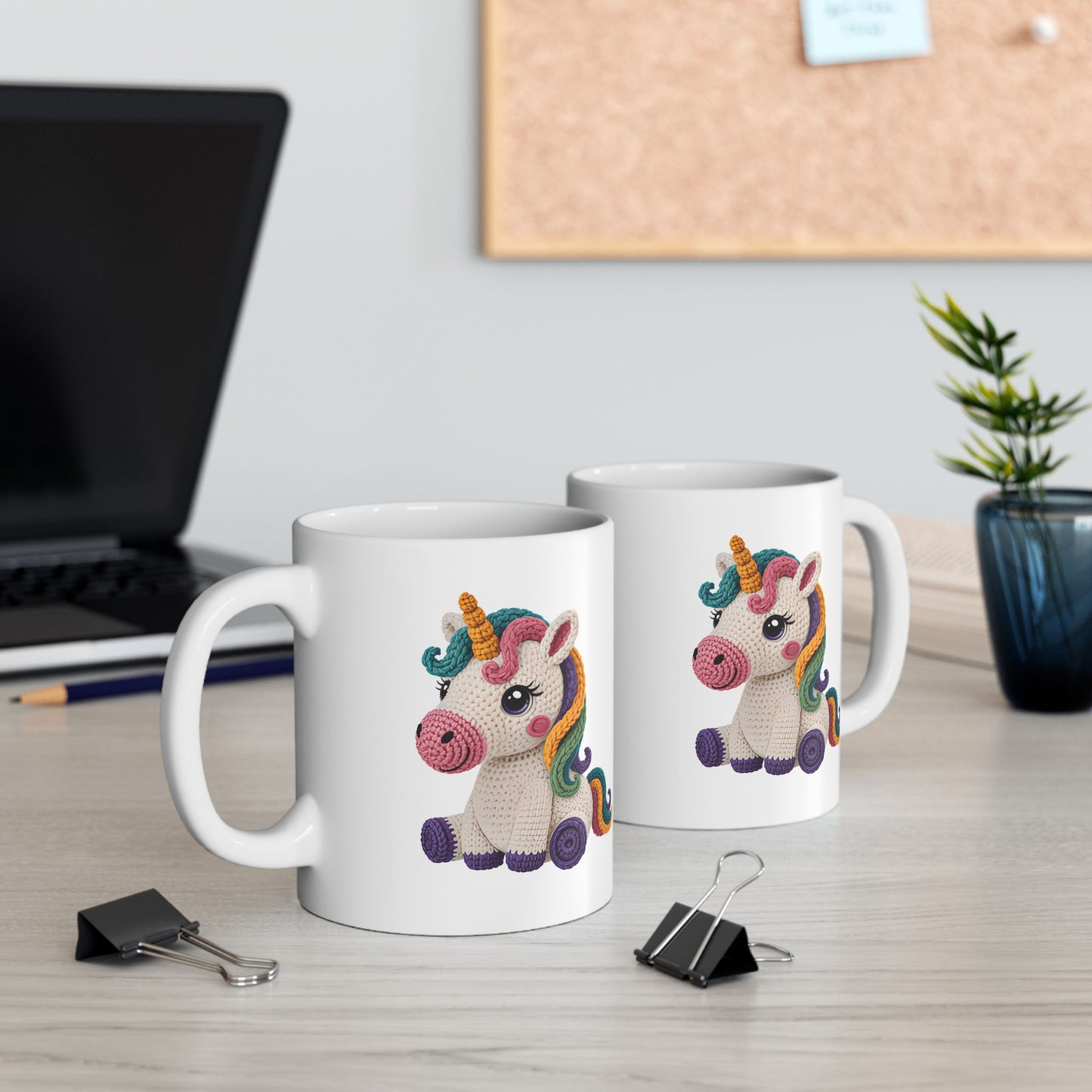 Unicorn Crochet Ceramic Mug — Cute Rainbow  Coffee Cup