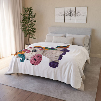 Unicorn Crochet Plush Fleece Sherpa Blanket