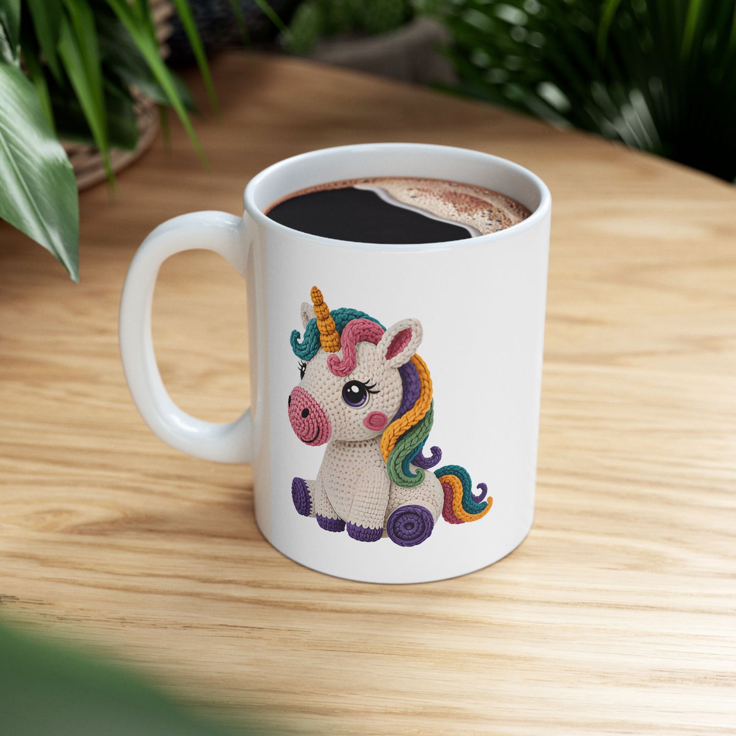 Unicorn Crochet Ceramic Mug — Cute Rainbow  Coffee Cup