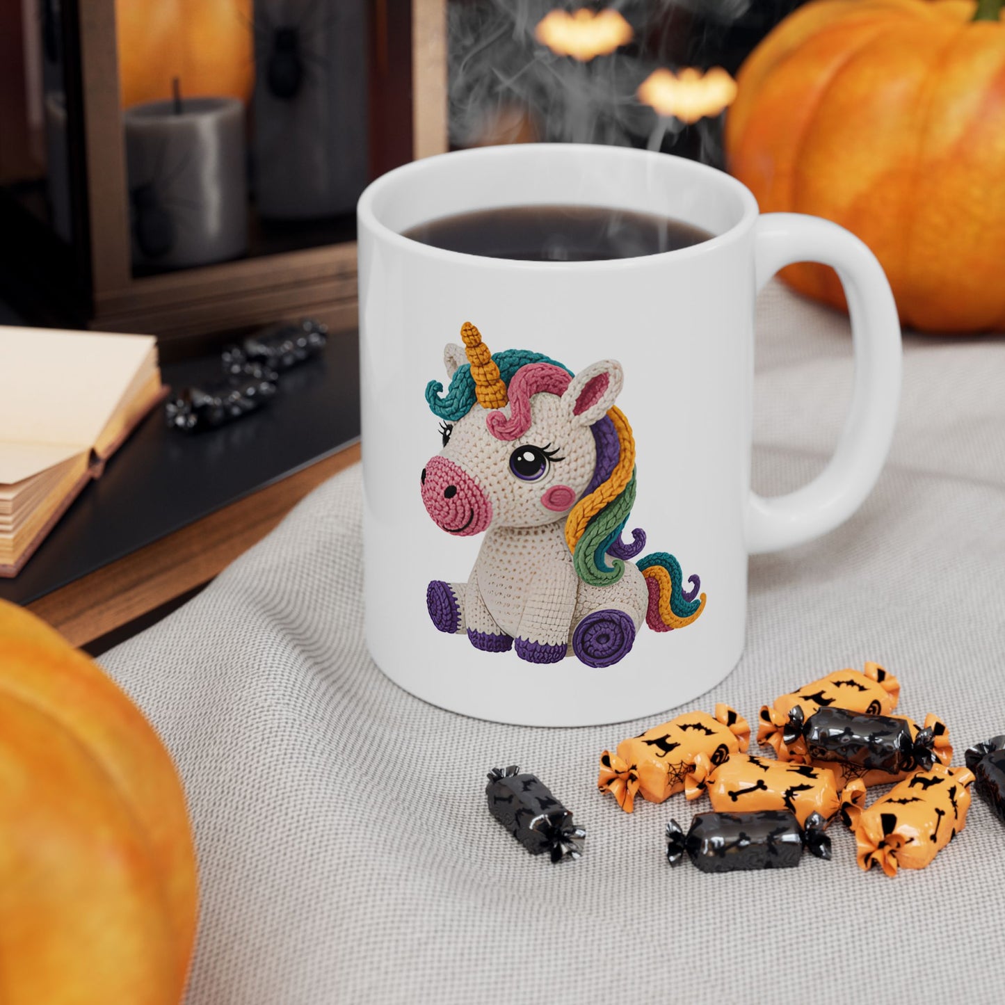 Unicorn Crochet Ceramic Mug — Cute Rainbow  Coffee Cup