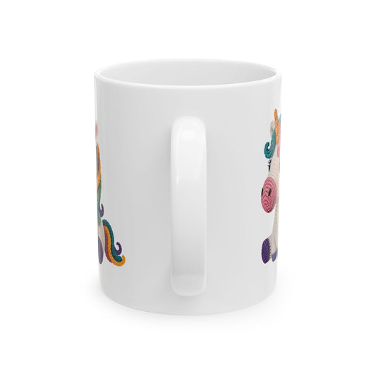 Unicorn Crochet Ceramic Mug — Cute Rainbow  Coffee Cup