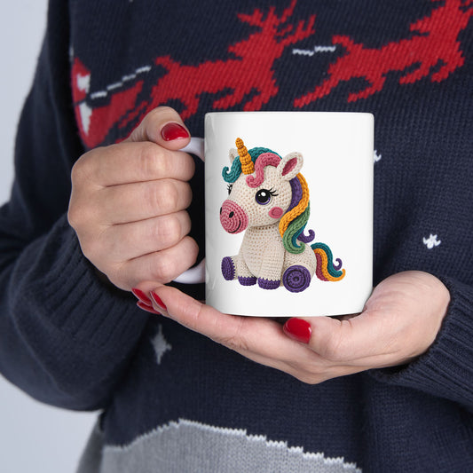 Unicorn Crochet Ceramic Mug — Cute Rainbow  Coffee Cup