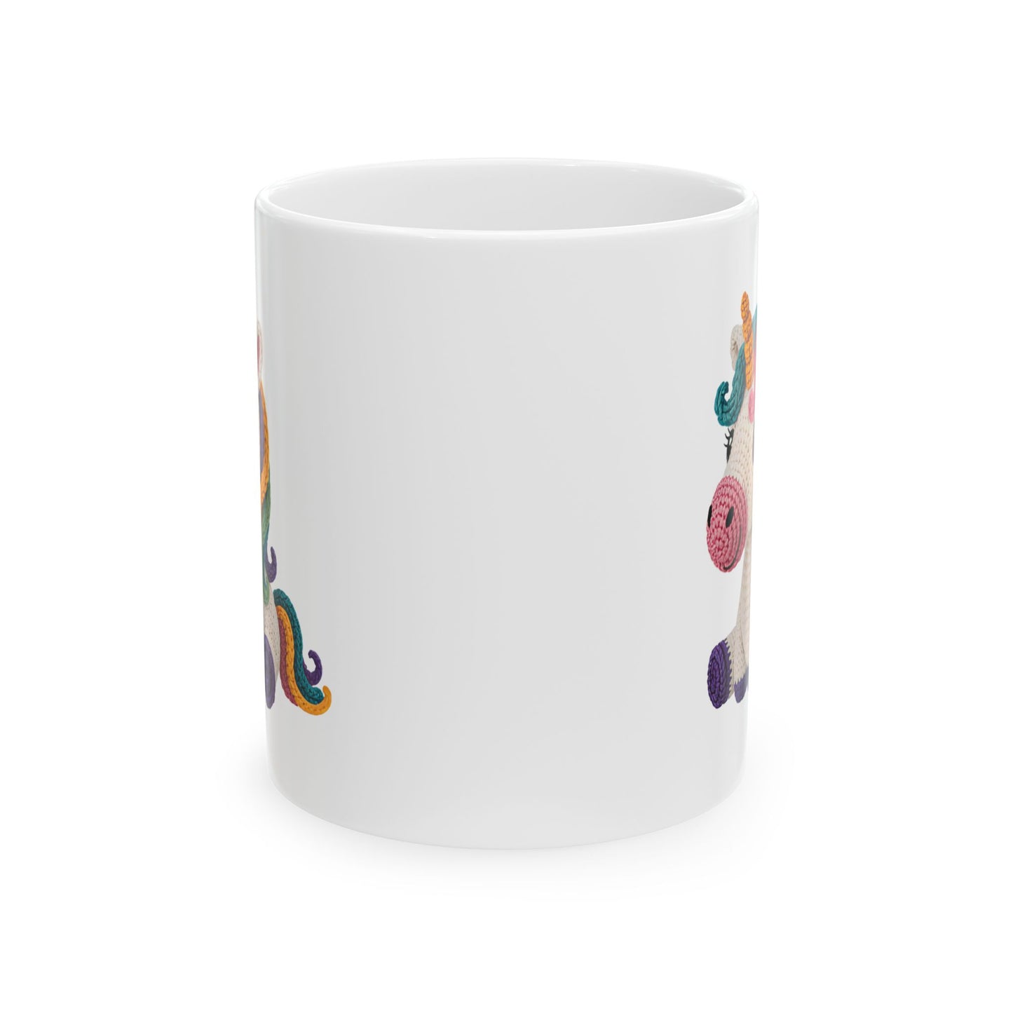 Unicorn Crochet Ceramic Mug — Cute Rainbow  Coffee Cup