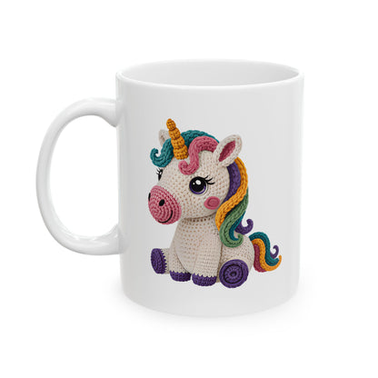 Unicorn Crochet Ceramic Mug — Cute Rainbow  Coffee Cup