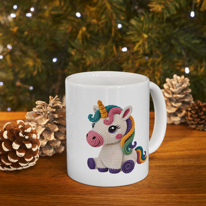 Unicorn Crochet Ceramic Mug — Cute Rainbow  Coffee Cup